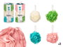 BERILO Set de 3 pompons de bain PVC et tissu, assortiment de 2 couleurs