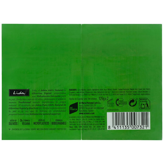 Lida Savon Naturel Glycérine et Aloe Vera 2 x 125 g