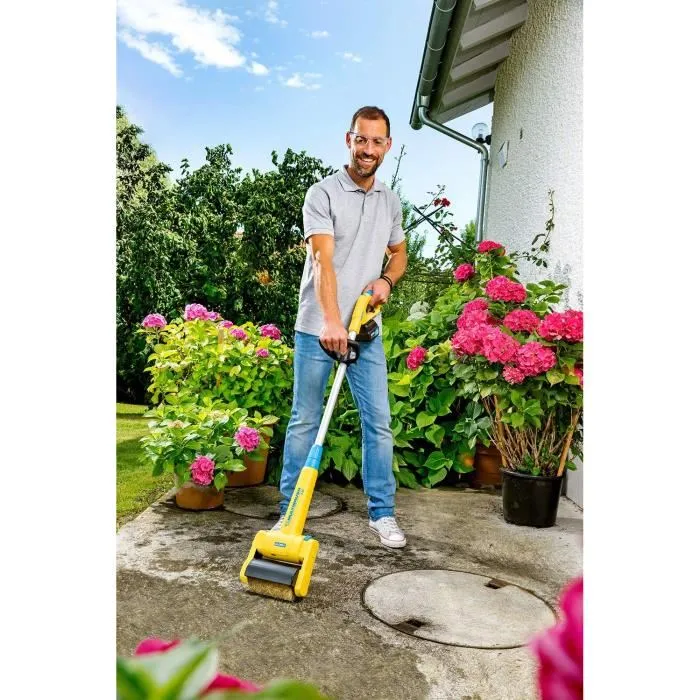 Gloria MultiBrush SC/Li-on - Brosse PRO en acier laitonné pour pavage poreux et surfaces gravillonnées, nettoyage puissant des lichens