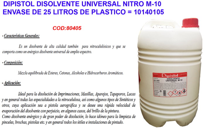 DIPISTOL DISOLVENTE UNIVERSAL NITRO M-10 25 LT. PLASTIQUE DIPISTOL DISOLVENTE UNIVERSAL NITRO M-10 25 LT. PLASTIQUE