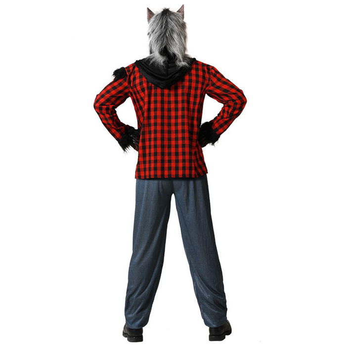 Déguisement Homme Loup adulte XL avec chemise à carreaux et pantalon - Gris, thème Halloween, polyester