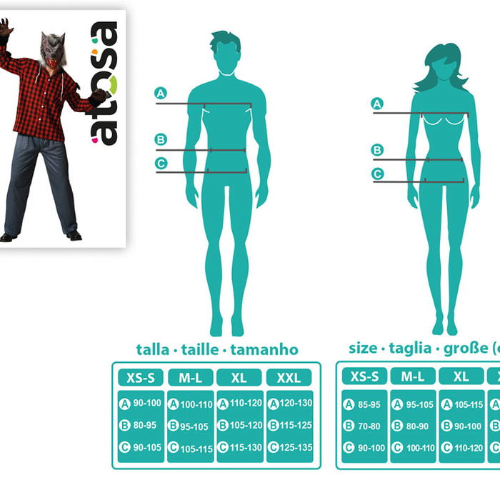 Déguisement Homme Loup adulte XL avec chemise à carreaux et pantalon - Gris, thème Halloween, polyester