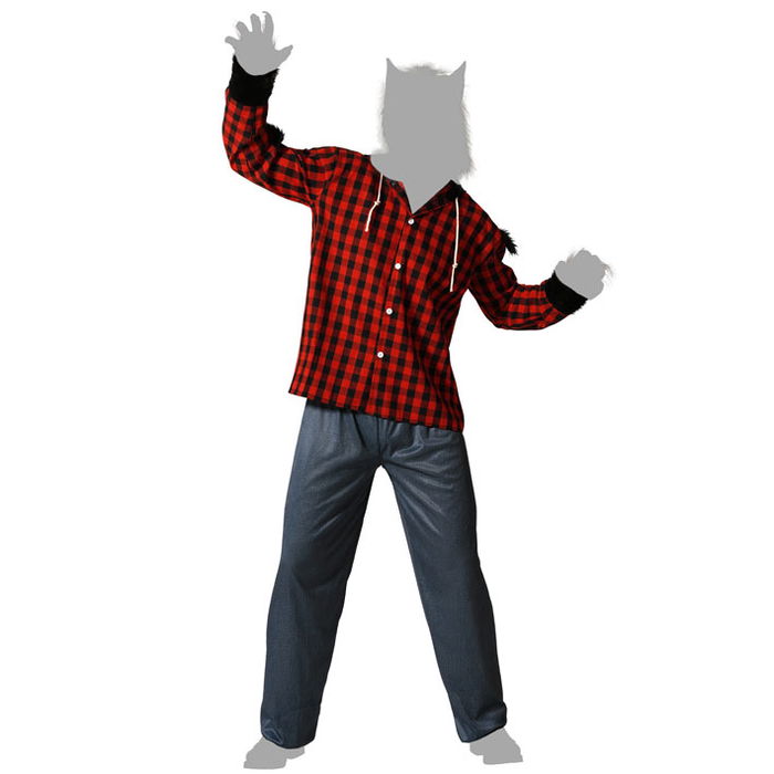 Déguisement Homme Loup adulte XL avec chemise à carreaux et pantalon - Gris, thème Halloween, polyester