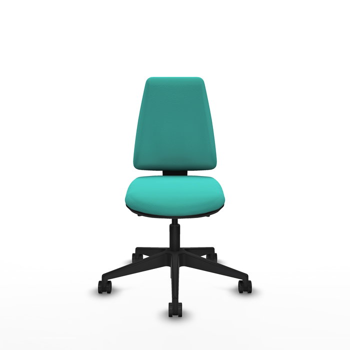 Chaise Elche Asynchrone Cuir écologique Turquoise Base pyramidale noire Sans accoudoirs Sans appui-tête Roulettes 65mm nylon