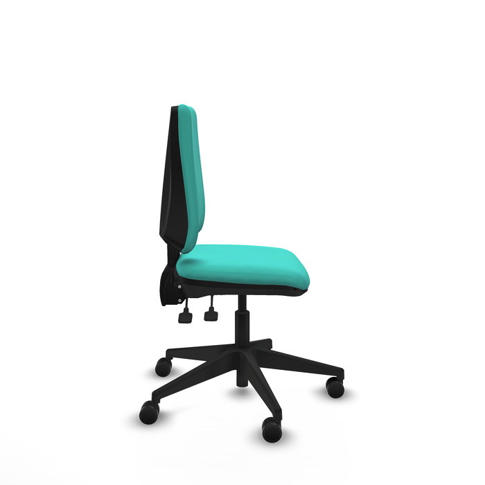 Chaise Elche Asynchrone Cuir écologique Turquoise Base pyramidale noire Sans accoudoirs Sans appui-tête Roulettes 65mm nylon