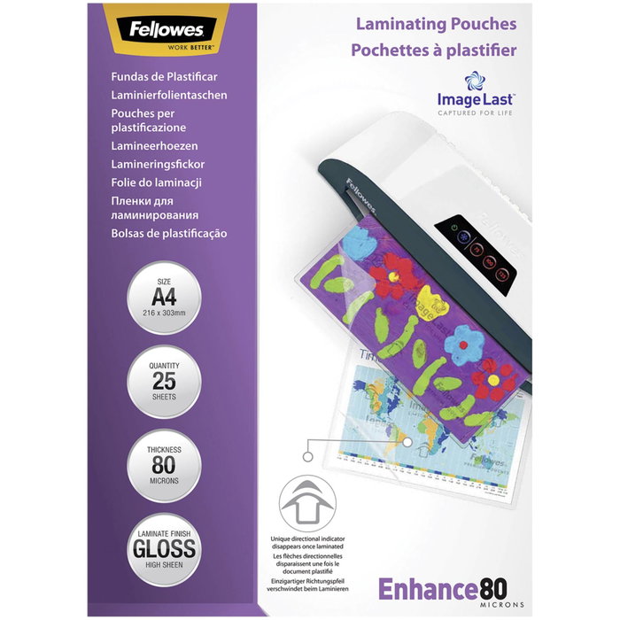 Fellowes ImageLast Pochettes de plastification A4 80 microns - 25 unités Fellowes ImageLast Pochettes de plastification A4 80 microns - 25 unités