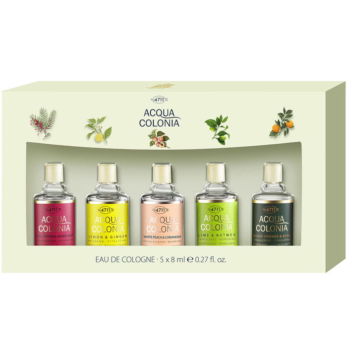 4711 Coffret de 5 Eaux de Cologne Acqua Colonia Unisex 8 ml : Lemon & Ginger, Lychee & White Mint, Lime & Nutmeg, Blood Orange & Basil, White Peach & Coriander 4711 Coffret de 5 Eaux de Cologne Acqua Colonia Unisex 8 ml : Lemon & Ginger, Lychee & White Mint, Lime & Nutmeg, Blood Orange & Basil, White Peach & Coriander