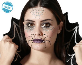 Bijoux faciaux adhésifs avec toiles d'araignées et araignée sur la bouche