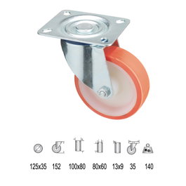 WOLFPACK LINEA PROFESIONAL Roue industrielle polyuréthane avec platine 125 mm