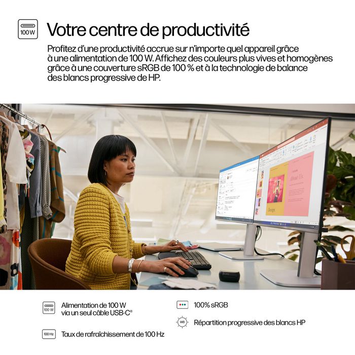 HP Écran FHD USB-C 23,8 pouces HP Series 5 Pro – HP 524pu Noir