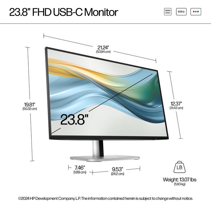 HP Écran FHD USB-C 23,8 pouces HP Series 5 Pro – HP 524pu Noir