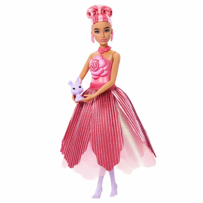 Barbie Petal Pop - Poupée Rose Rouge avec Fleur à Surprises et Accessoires - Jouet Printemps
