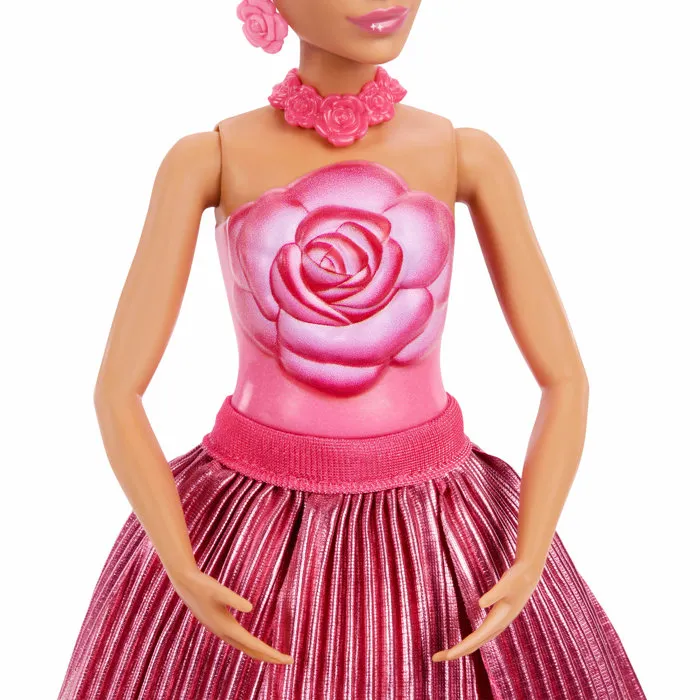 Barbie Petal Pop - Poupée Rose Rouge avec Fleur à Surprises et Accessoires - Jouet Printemps