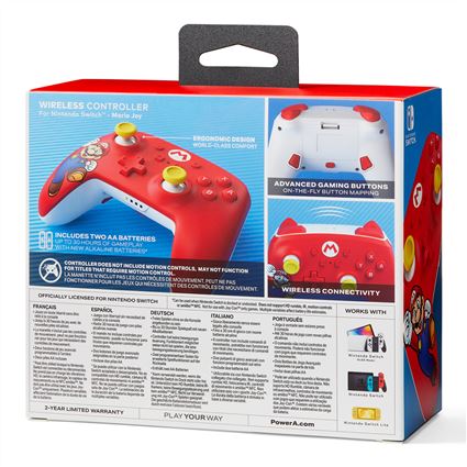 PowerA NSGP0012-01 Manette Sans Fil Rechargeable Officielle Nintendo Switch avec Design Mario, 2 Boutons Programmables, Motion Controls, Autonomie 30 Heures