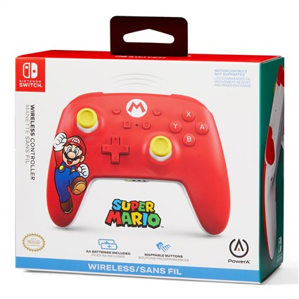 PowerA NSGP0012-01 Manette Sans Fil Rechargeable Officielle Nintendo Switch avec Design Mario, 2 Boutons Programmables, Motion Controls, Autonomie 30 Heures