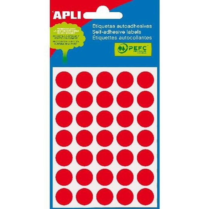 Étiquettes adhésives Apli Rouge Cercle Rond 5 feuilles (10 Unités)