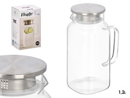 Vivalto Jarre en Borosilicate Ronde avec Couvercle en Acier 1,2L 14,2 x 23 x 10 cm Transparente et Argentée (Set de 12)