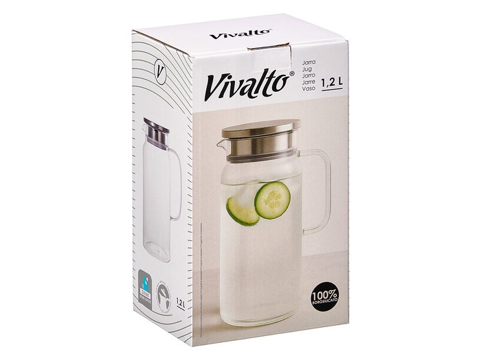 Vivalto Jarre en Borosilicate Ronde avec Couvercle en Acier 1,2L 14,2 x 23 x 10 cm Transparente et Argentée (Set de 12) Vivalto Jarre en Borosilicate Ronde avec Couvercle en Acier 1,2L 14,2 x 23 x 10 cm Transparente et Argentée (Set de 12)