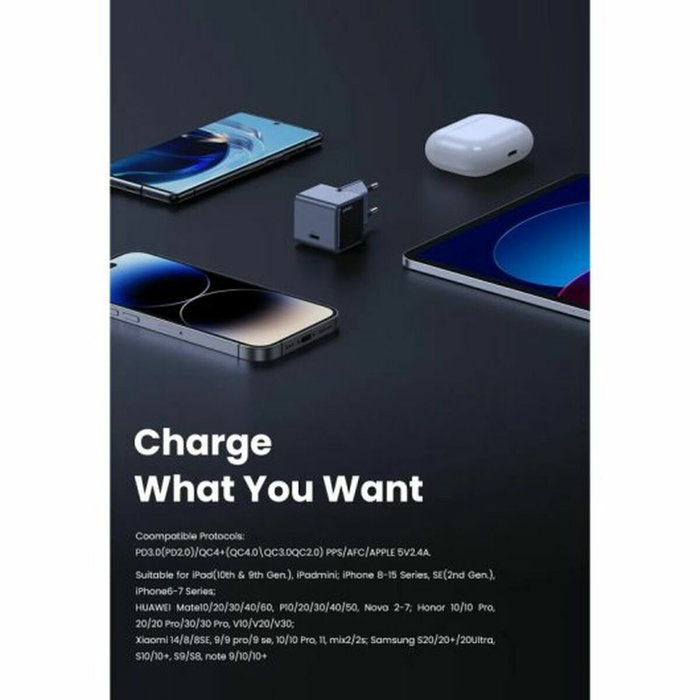 UGREEN Chargeur Secteur GaN Nexode S 30W USB-C Gris Anodisé et Noir UGREEN Chargeur Secteur GaN Nexode S 30W USB-C Gris Anodisé et Noir