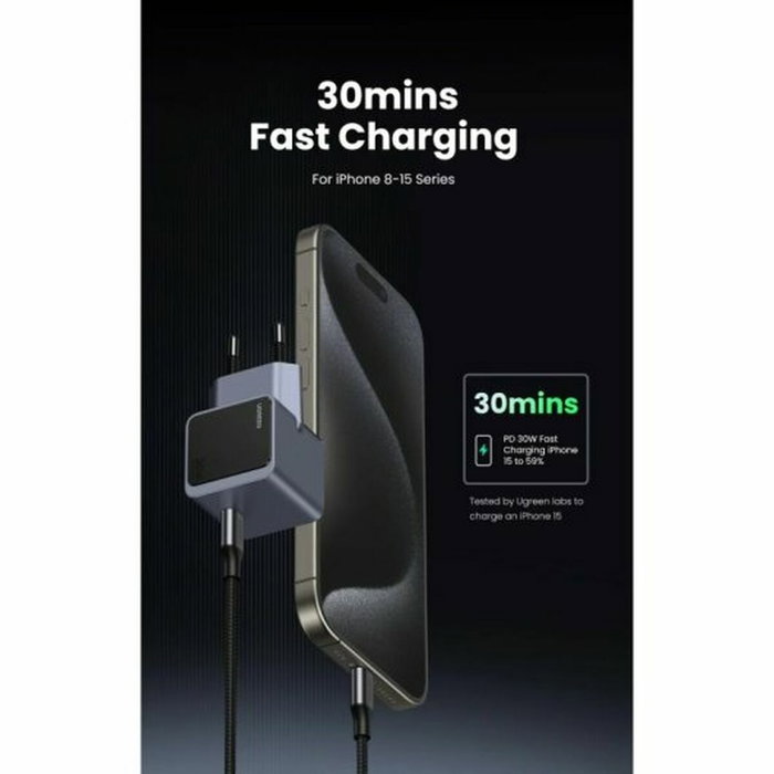 UGREEN Chargeur Secteur GaN Nexode S 30W USB-C Gris Anodisé et Noir UGREEN Chargeur Secteur GaN Nexode S 30W USB-C Gris Anodisé et Noir