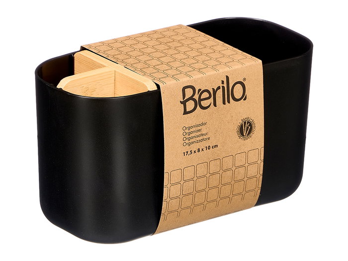 Berilo Organiseur en Plastique et Bambou 5 Compartiments Noir 17,8 x 10 x 8 cm (Set de 24)