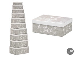 PINCELLO Set de 10 boîtes étoiles Blanc-Gris
