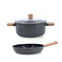 Bidasoa Set Sarén y Cacerola Aluminio Mia 24 cm, 2 Pièces, Revêtement Antiadhérent, Poignées Bois, Compatible Induction Vitrocerámica Gaz Électrique