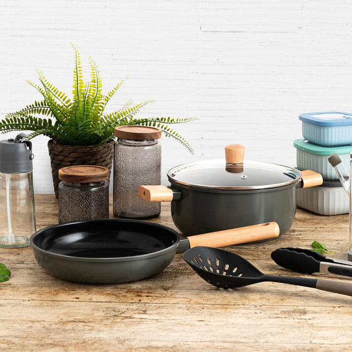 Bidasoa Set Sarén y Cacerola Aluminio Mia 24 cm, 2 Pièces, Revêtement Antiadhérent, Poignées Bois, Compatible Induction Vitrocerámica Gaz Électrique Bidasoa Set Sarén y Cacerola Aluminio Mia 24 cm, 2 Pièces, Revêtement Antiadhérent, Poignées Bois, Compatible Induction Vitrocerámica Gaz Électrique