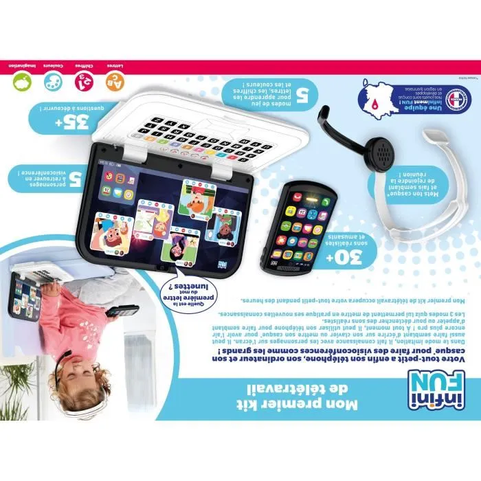 KD - Kit Télétravail Enfant Ordinateur et Smartphone Tactile avec Lumières et Sons Réalistes - 5 Modes de Jeu Dont Quiz - Jeu Éducatif dès 18 Mois