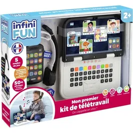 KD - Kit Télétravail Enfant Ordinateur et Smartphone Tactile avec Lumières et Sons Réalistes - 5 Modes de Jeu Dont Quiz - Jeu Éducatif dès 18 Mois