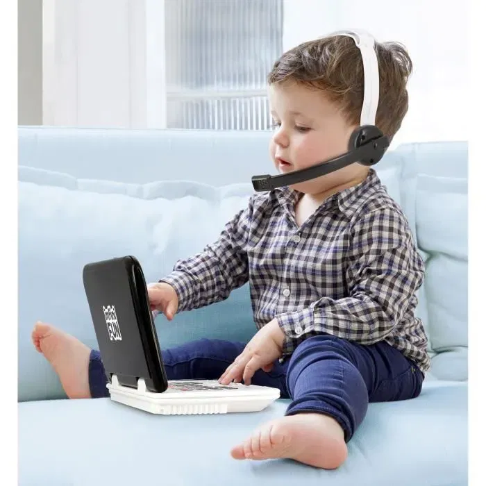 KD - Kit Télétravail Enfant Ordinateur et Smartphone Tactile avec Lumières et Sons Réalistes - 5 Modes de Jeu Dont Quiz - Jeu Éducatif dès 18 Mois