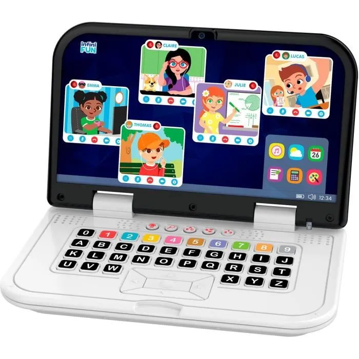 KD - Kit Télétravail Enfant Ordinateur et Smartphone Tactile avec Lumières et Sons Réalistes - 5 Modes de Jeu Dont Quiz - Jeu Éducatif dès 18 Mois