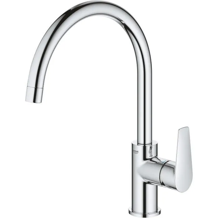 GROHE Mitigeur de cuisine monocommande pour évier, chromé, bec col de cygne, pour perçage de 34 mm