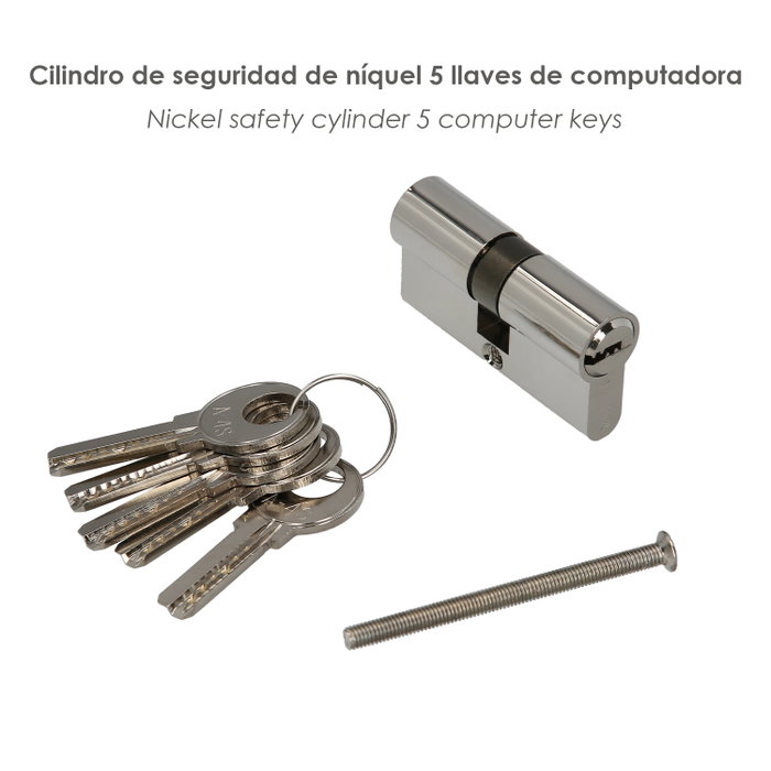 WOLFPACK LINEA PROFESIONAL Cylindre de Sécurité 30x30 mm Levier Long 13,5 mm Nickelé avec 5 Clés