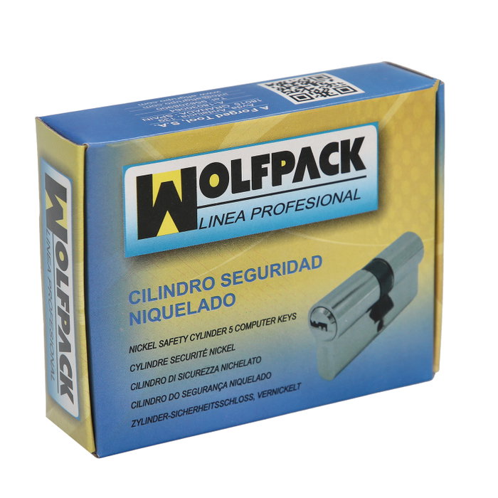 WOLFPACK LINEA PROFESIONAL Cylindre de Sécurité 30x30 mm Levier Long 13,5 mm Nickelé avec 5 Clés