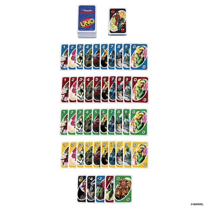 Mattel Games Uno Marvel Spider-Man Jeu de Cartes avec Carte Spéciale Toile d'Araignée, Version Française, Recommandé +7 Ans