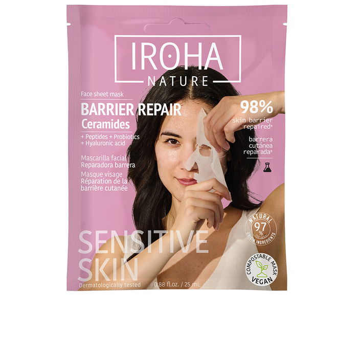 Iroha Masque Visage Réparateur Barrière - 1 unité - Peaux Sensibles, Sèches et Déshydratées - Céramides, Peptides, Probiotiques, Acide Hyaluronique Iroha Masque Visage Réparateur Barrière - 1 unité - Peaux Sensibles, Sèches et Déshydratées - Céramides, Peptides, Probiotiques, Acide Hyaluronique