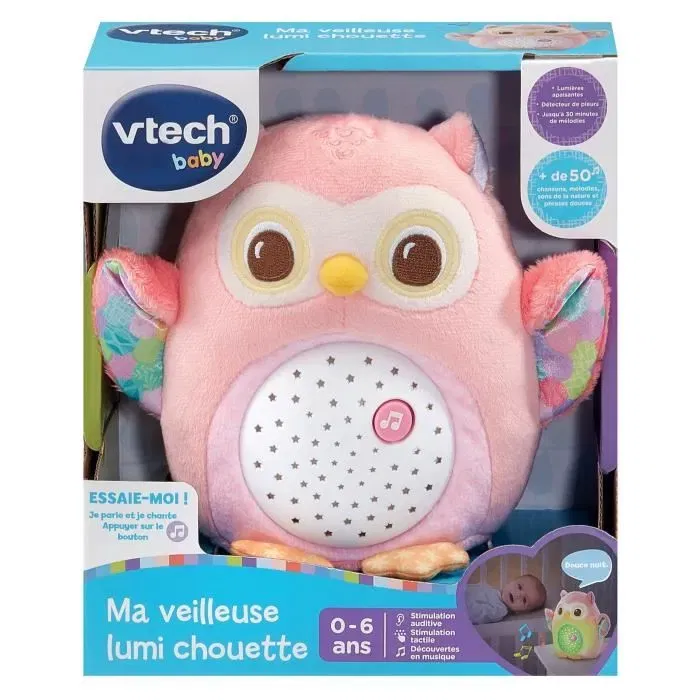 Vtech Ma Veilleuse Lumi Chouette Rose - Peluche Veilleuse Musicale avec Lumières pour Bébé de 0 à 6 ans, Berceuses et Sons Apaisants