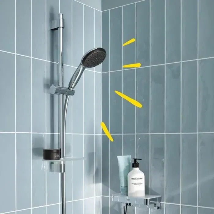 GROHE Vitalio Start 110 26952001 - Ensemble de douche avec pommeau 2 jets, barre 60 cm, flexible 1.75 m et tablette - Economie d'eau - Chromé
