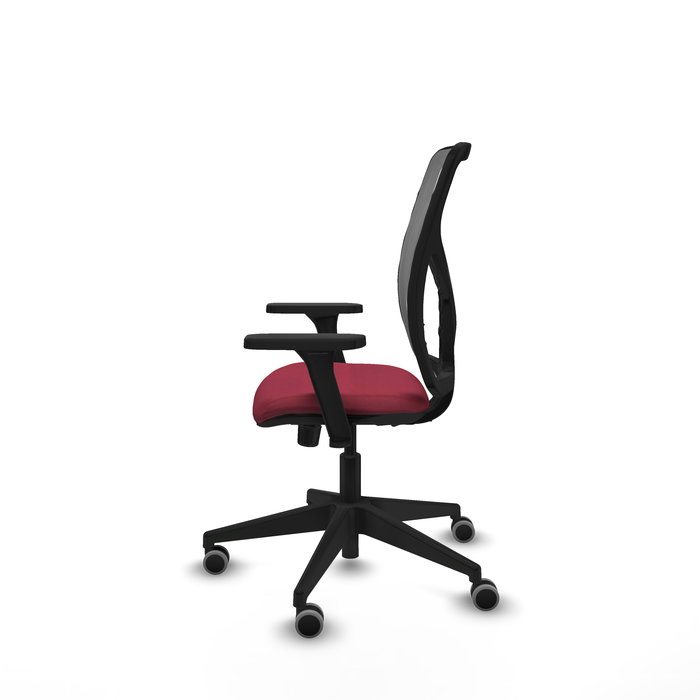 Chaise Motilla Synchro 3 positions tissu Bordeaux Maille Gris Base pyramidale noire Accoudoir 3D Sans appui-tête Roulettes 65mm pour moquette