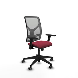 Chaise Motilla Synchro 3 positions tissu Bordeaux Maille Gris Base pyramidale noire Accoudoir 3D Sans appui-tête Roulettes 65mm pour moquette