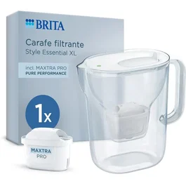 Brita Style Essential XL - Carafe filtrante blanche 3,6 L (eau filtrée 2,3 L) avec 1 filtre MAXTRA PRO PURE PERFORMANCE - Pour eau pure et savoureuse