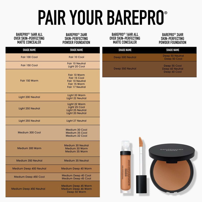 Bare Minerals BAREPRO Fond de teint poudre perfecteur de peau 45-Neutre moyen profond