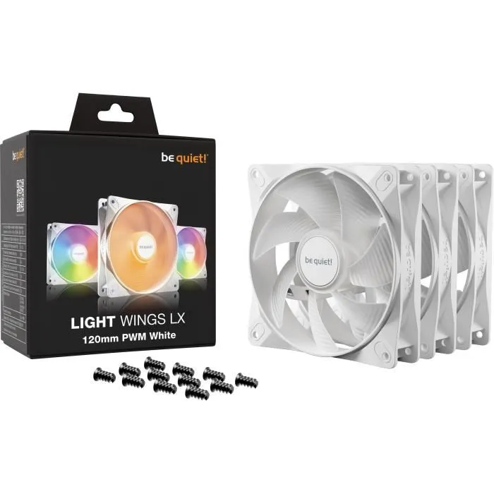 Be Quiet! Light Wings LX BL122 Pack de 3 Ventilateurs Boîtier 120 mm PWM Blanc ARGB, Éclairage Spectaculaire et Fonctionnement Silencieux