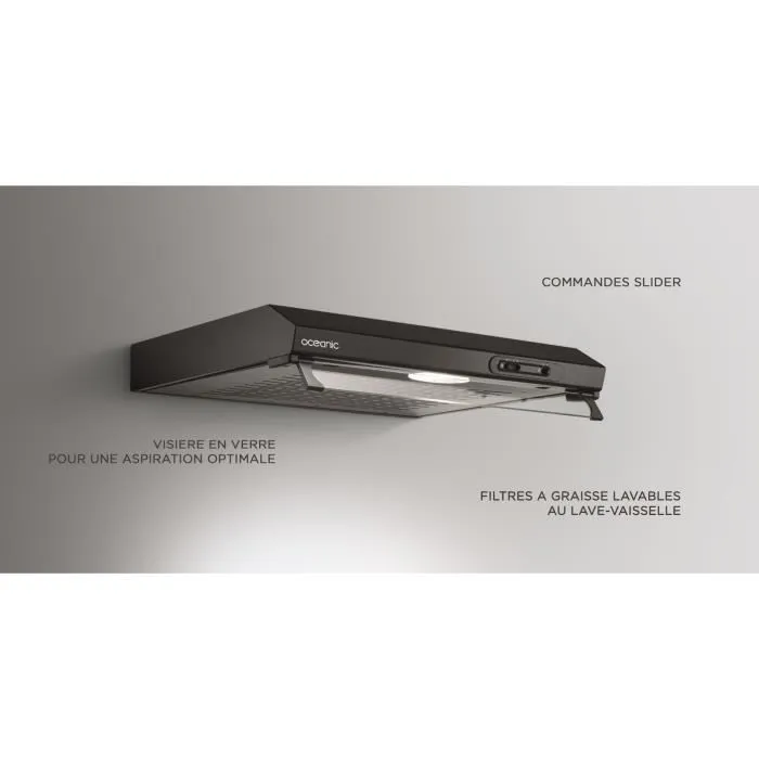 Oceanic Hotte Casquette OCEAHT205B, 60 cm, Noir, Débit d'air 205 m3/min, Classe C