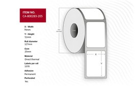 Capture Étiquettes thermiques 76 x 51 mm, mandrin 25 mm, direct, non couché, permanent, perforé, 1370 étiquettes/rouleau, 12 rouleaux, réf. 800283-205