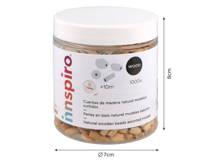 Innspiro Bote de 1000 perles en bois naturel assorties et 10m de fil élastique Innspiro Bote de 1000 perles en bois naturel assorties et 10m de fil élastique