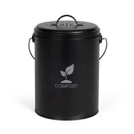 Livoo MES154N Seau à compost de cuisine 6 litres en métal avec couvercle et filtre à charbon - Ø18 x H23 cm