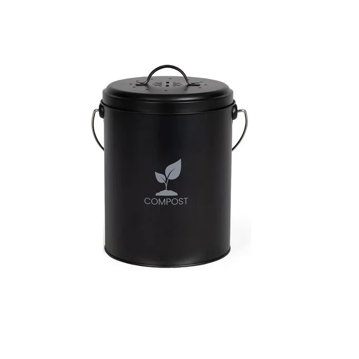 Livoo MES154N Seau à compost de cuisine 6 litres en métal avec couvercle et filtre à charbon - Ø18 x H23 cm