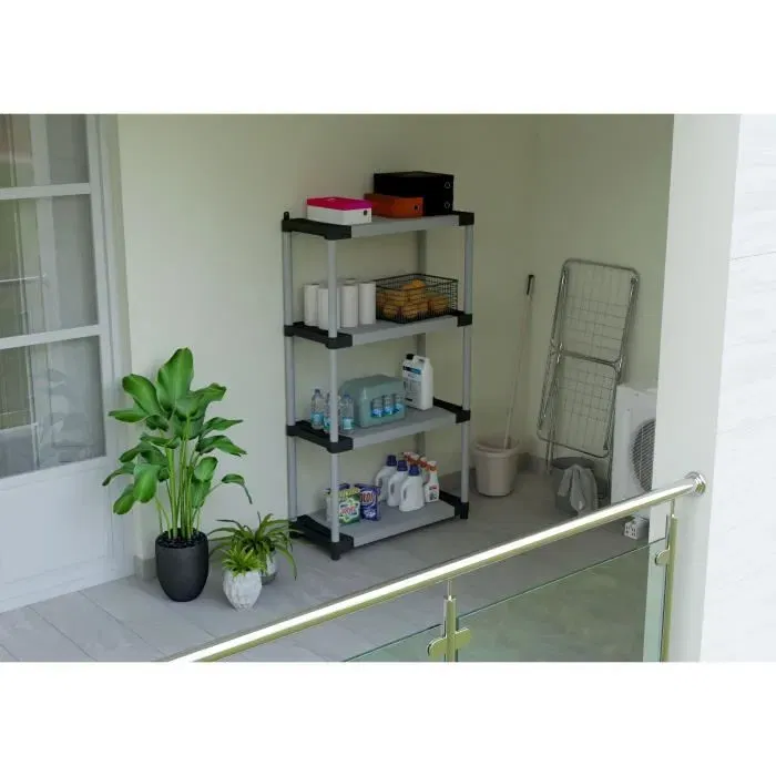 TOOD Étagère de Rangement en Plastique - 5 Tablettes - Charge 80 kg - Dimensions 80 x 40 x 171 cm - Couleur Noir/Gris - Pour Garage, Atelier, Stockage